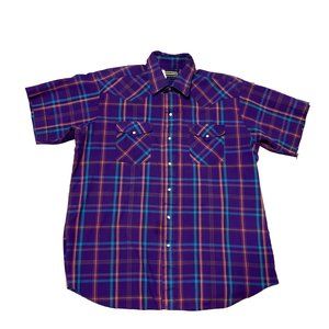 VTG PANHANDLE SLIM PEARL SNAP WESTERN SHIRT SIZE 2XL PURPLE SHORT SLEEVE MENS